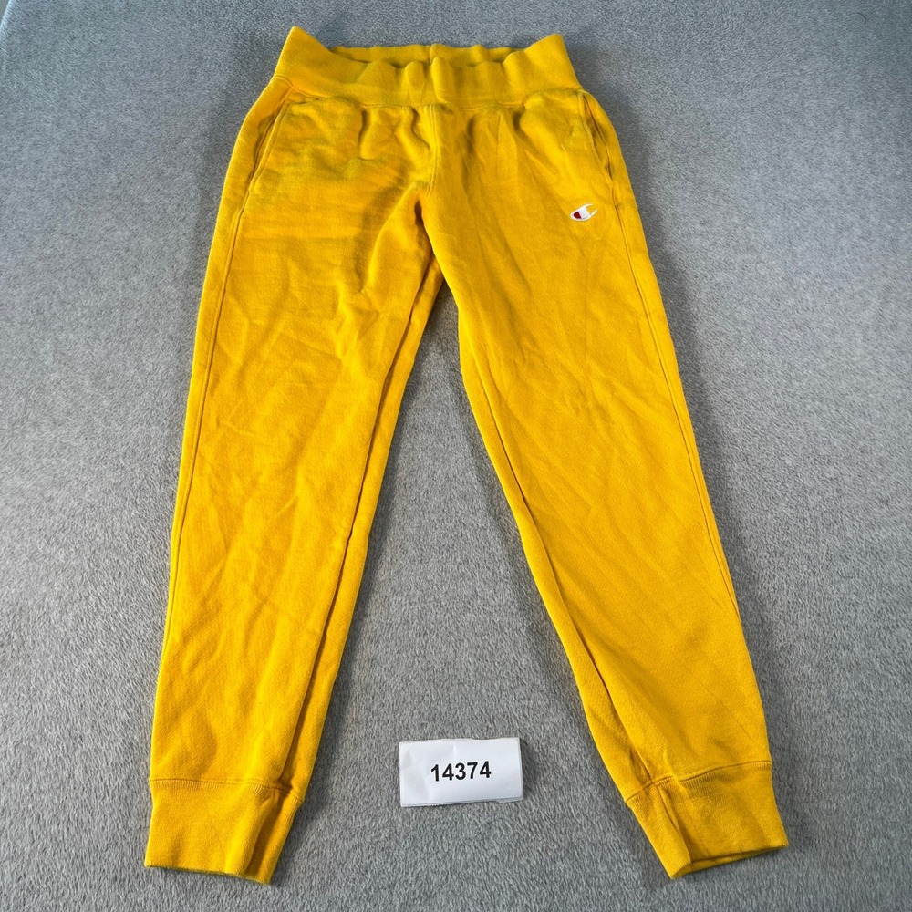 Champion Reverse Weave Sweatpants Women Medium Yellow Fleece Lined Elastic Waist